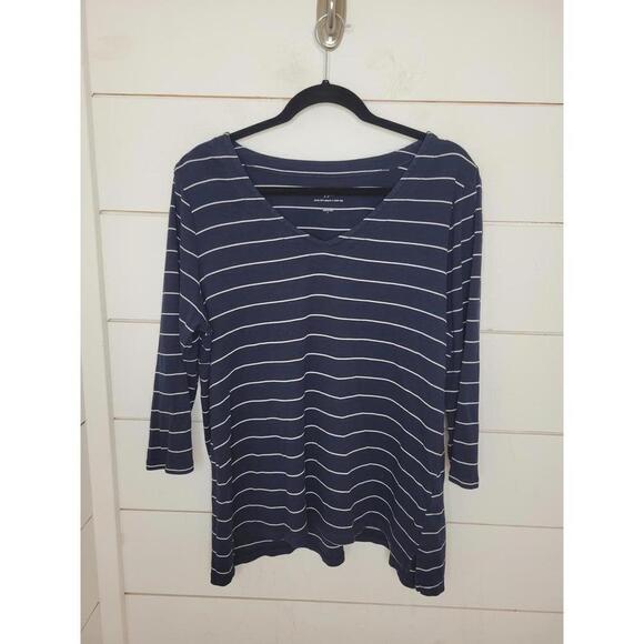 J. Jill Tops - J. Jill large blue with white stripes 3/4 sleeve v neck tee shirt